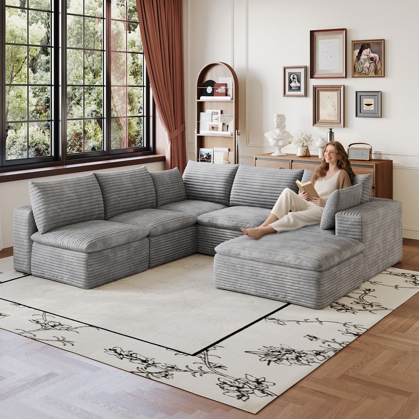 Cloud Sofa - 99x103" Modular Corduroy Fabric Couch, Grey