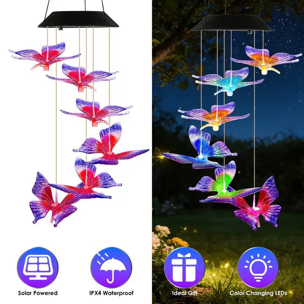 Solar Butterfly Wind Chime with Color-Changing LED Lights - 1 or 2 Pcs
