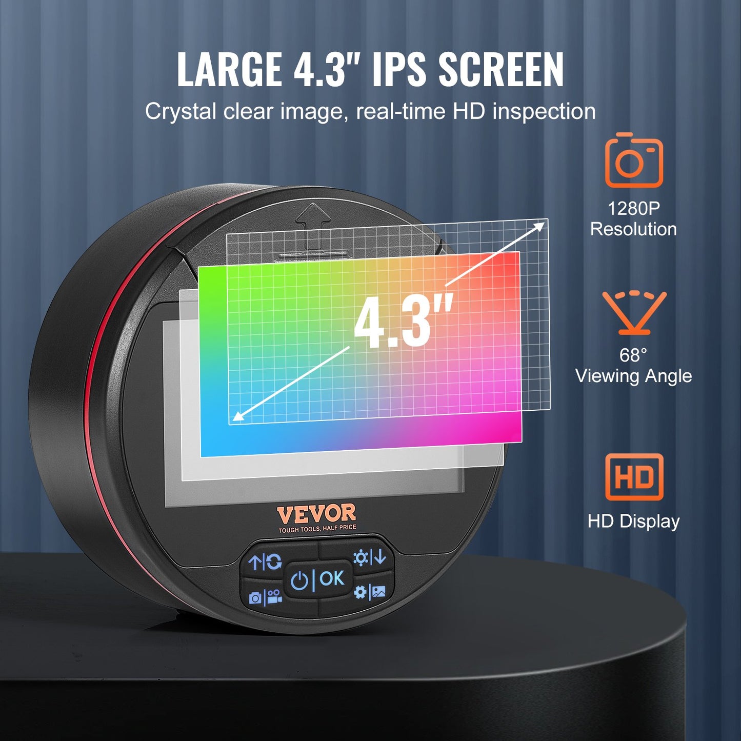 Triple Lens Endoscope Camera with 4.3 Inch Screen and Lights