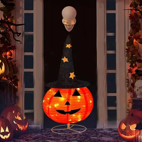 Foldable Pumpkin Lights - Pre-Lit Jack-O'-Lantern with Starry Hat