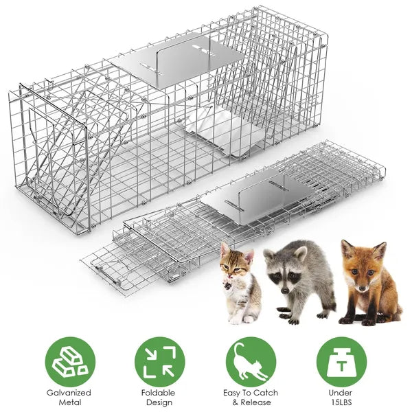 Heavy Duty Live Animal Trap Cage - Foldable Design, Humane Capture