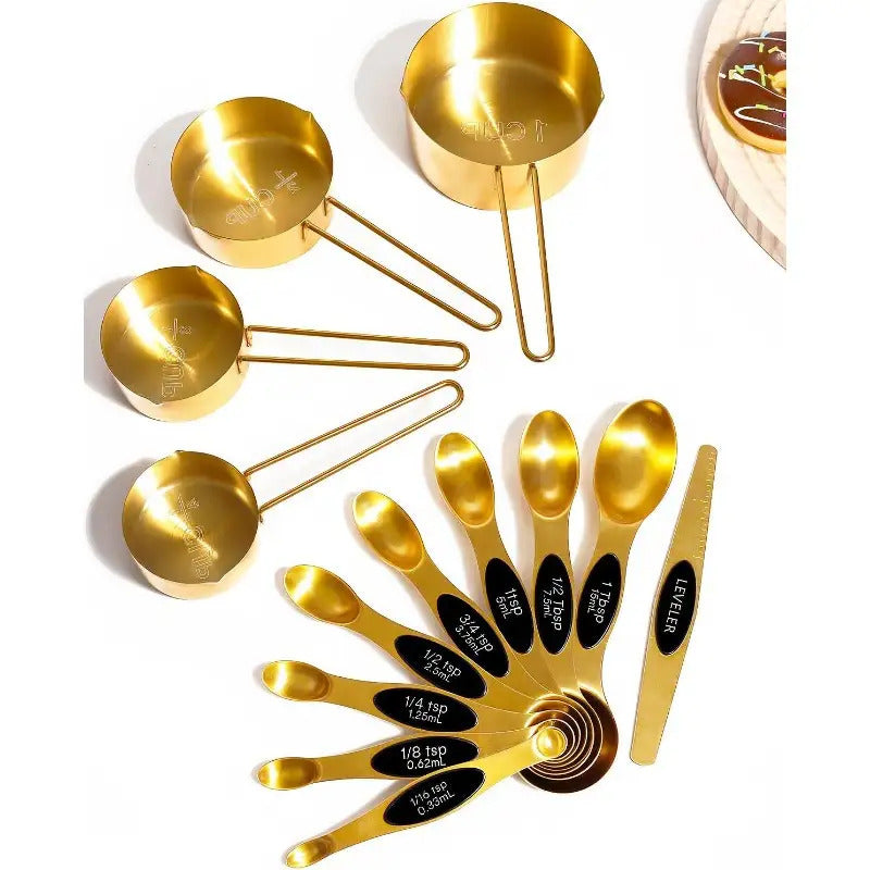 Gold Stainless Steel Measuring Cup and Spoon Set for Baking - Food-Grade Kitchen Tools