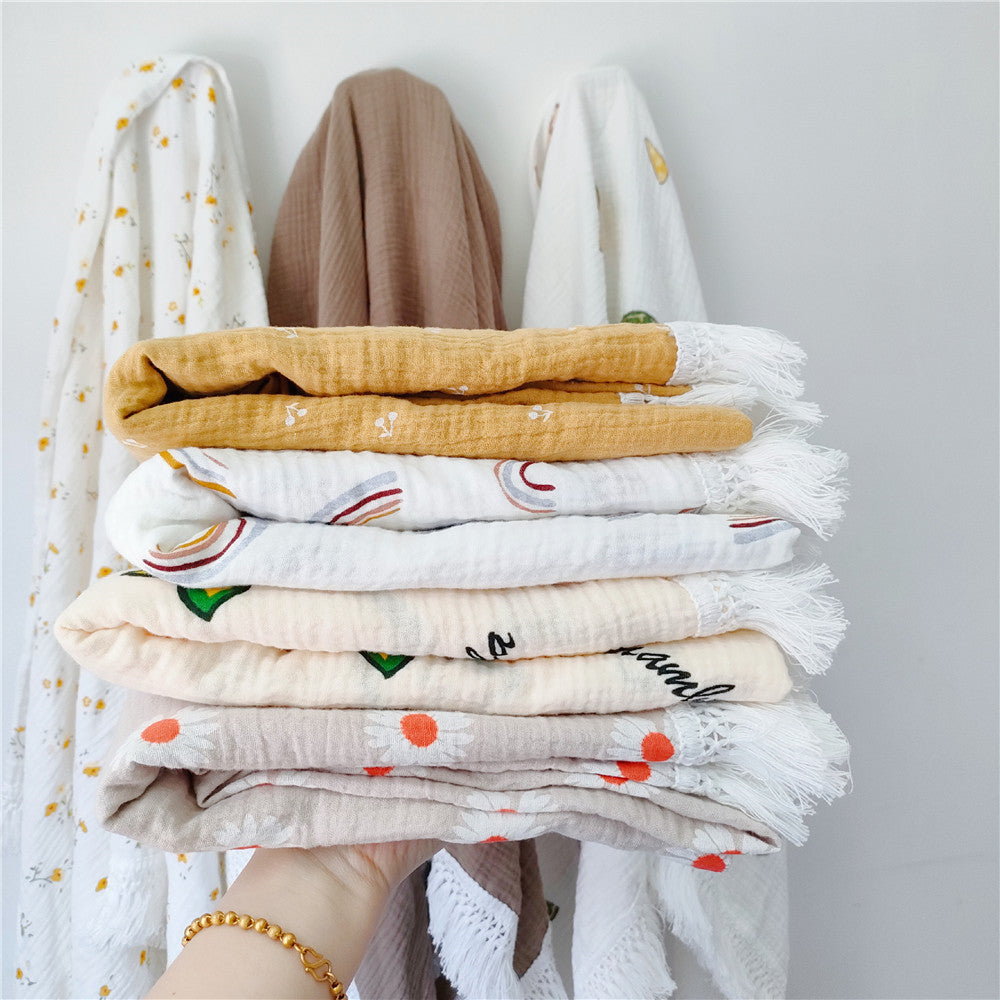 Children's Cotton Tassel Blanket - Baby Bedding 100x120cm, Multiple Colors
