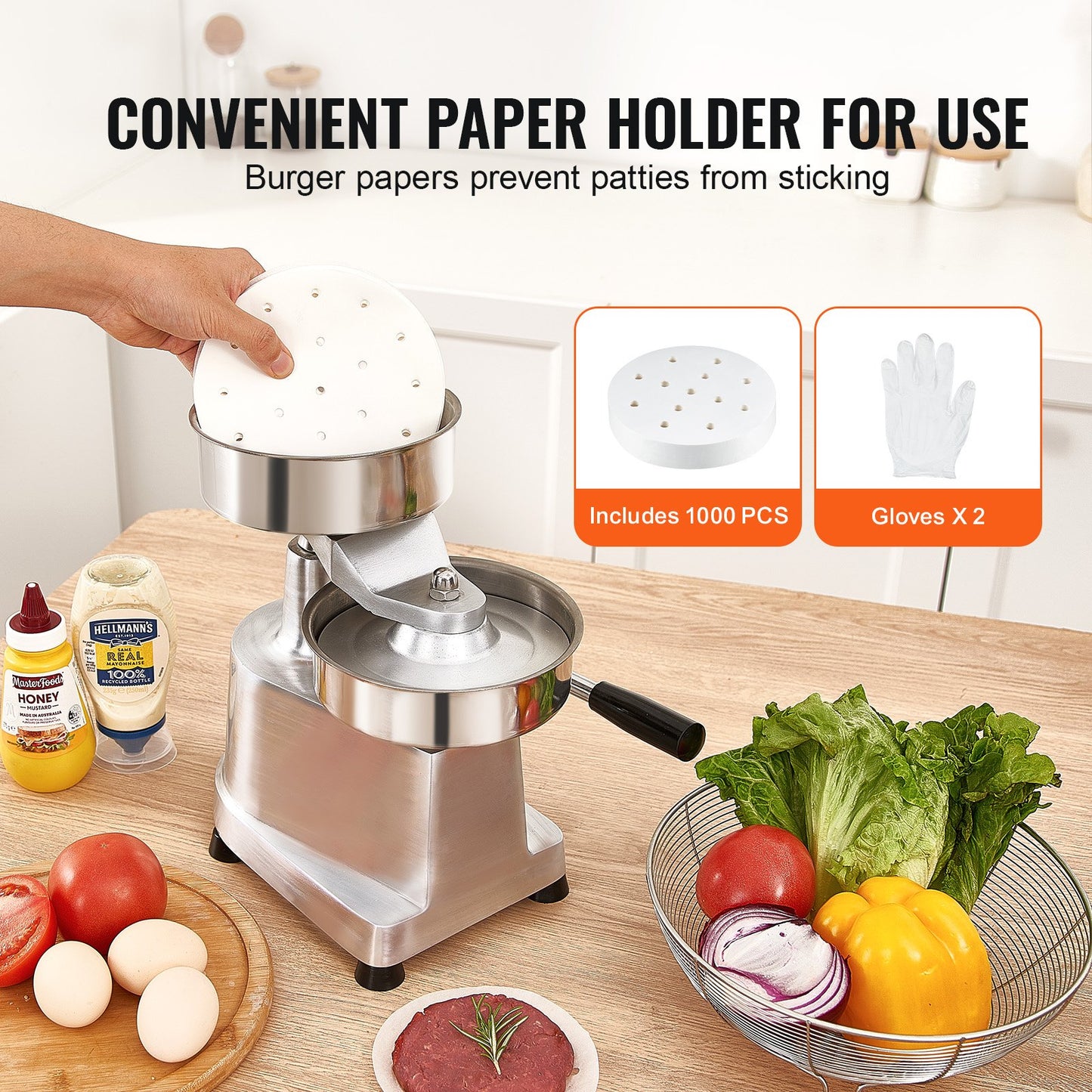 Heavy Duty Hamburger Patty Maker - 6 Inch Stainless Steel Press