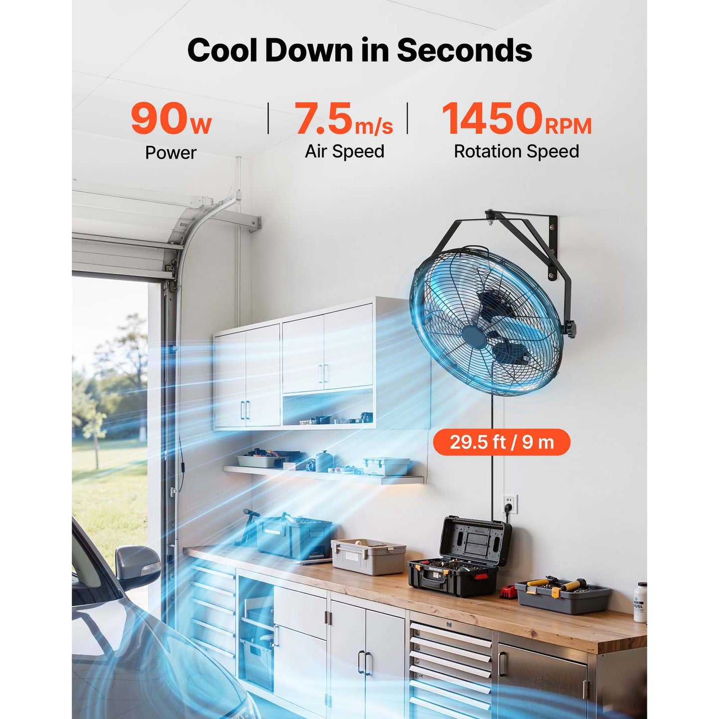 Wall Mount Fan 18 Inch Industrial Ceiling Fan with 3-Speed Adjustable Rotation