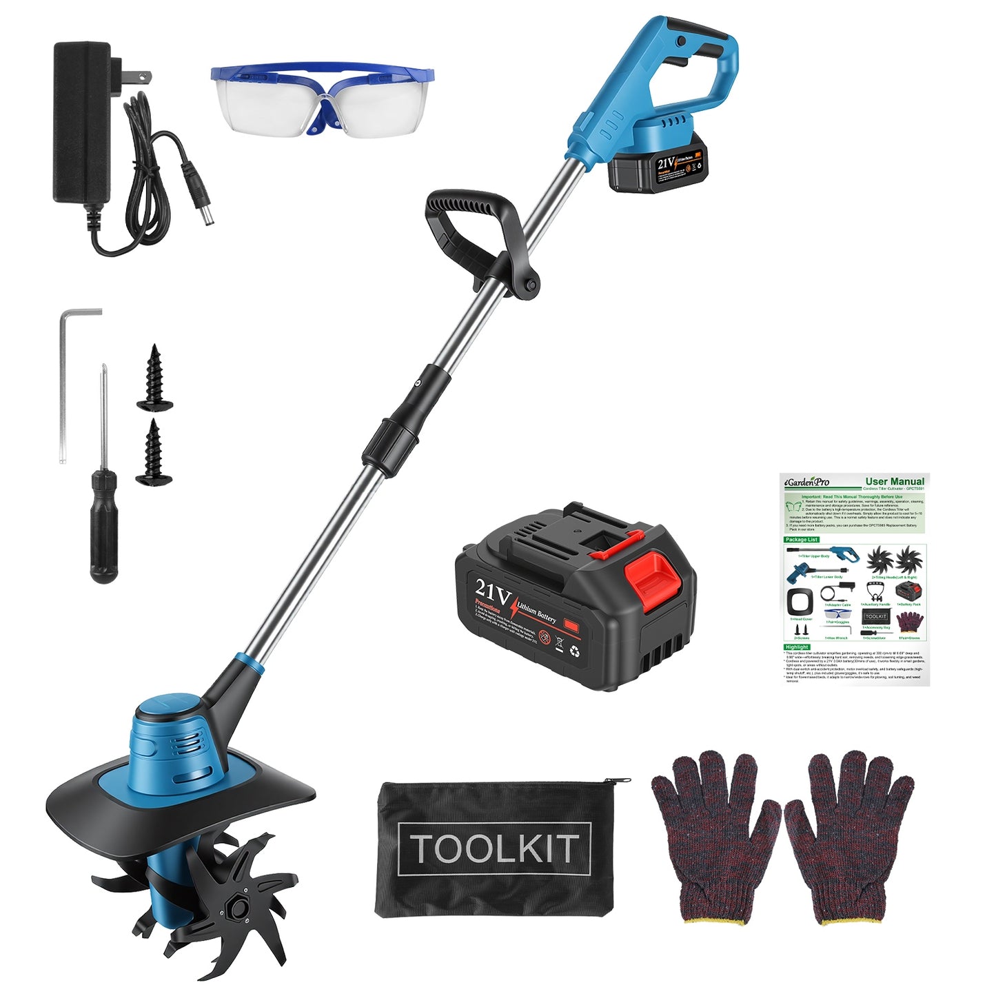 Cordless 800W Garden Tiller Cultivator with 3.0Ah Battery for Soil & Weeding