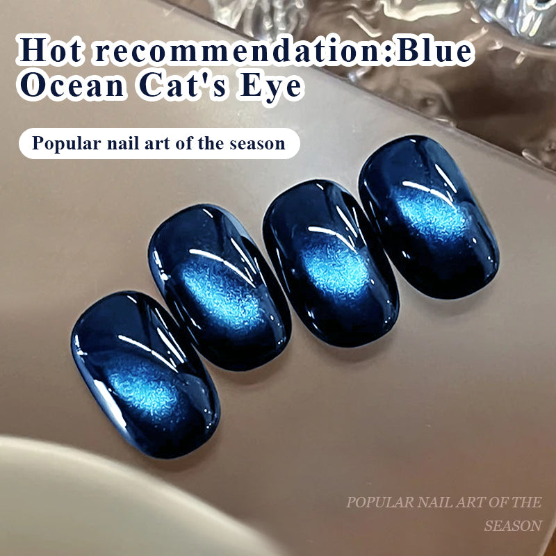 Deep Ocean Blue Magnetic Cat Eye Gel Polish - 10ml Shimmer Nail Varnish