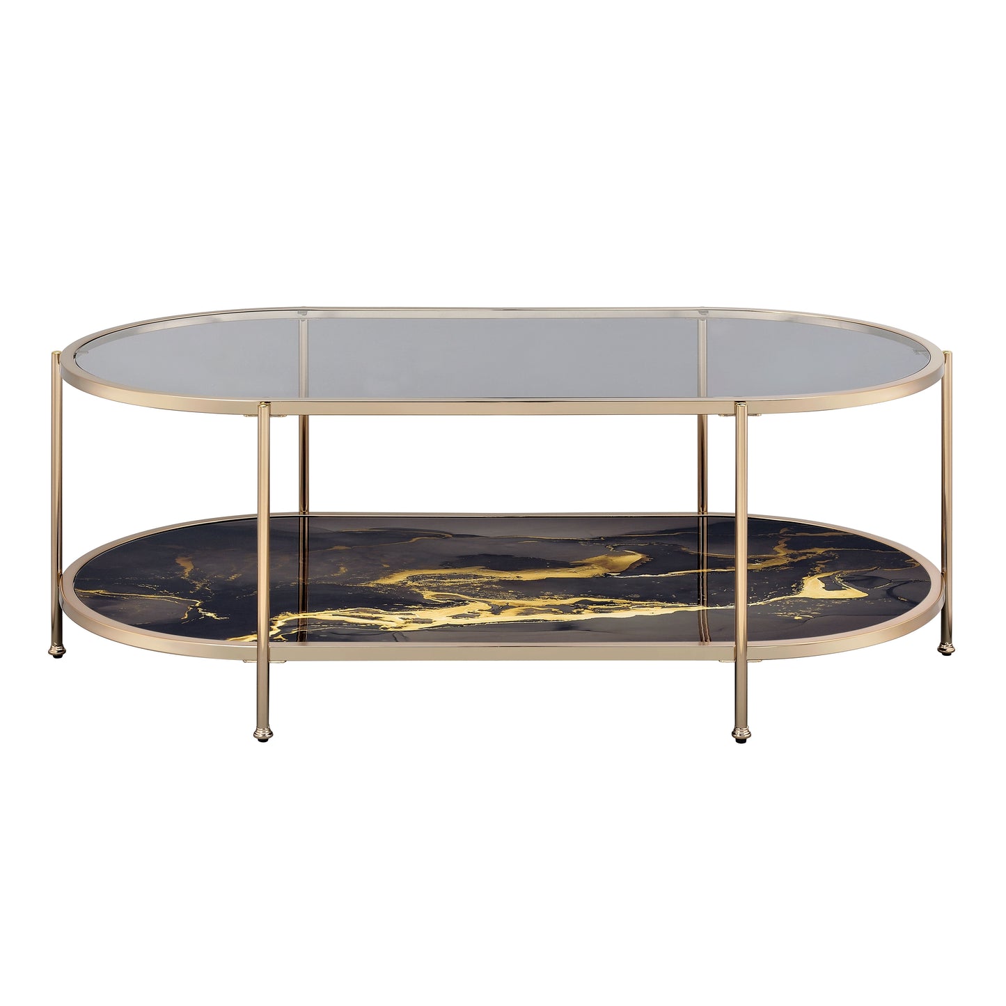 Fiorella Black Marble Print Coffee Table with Glass Top