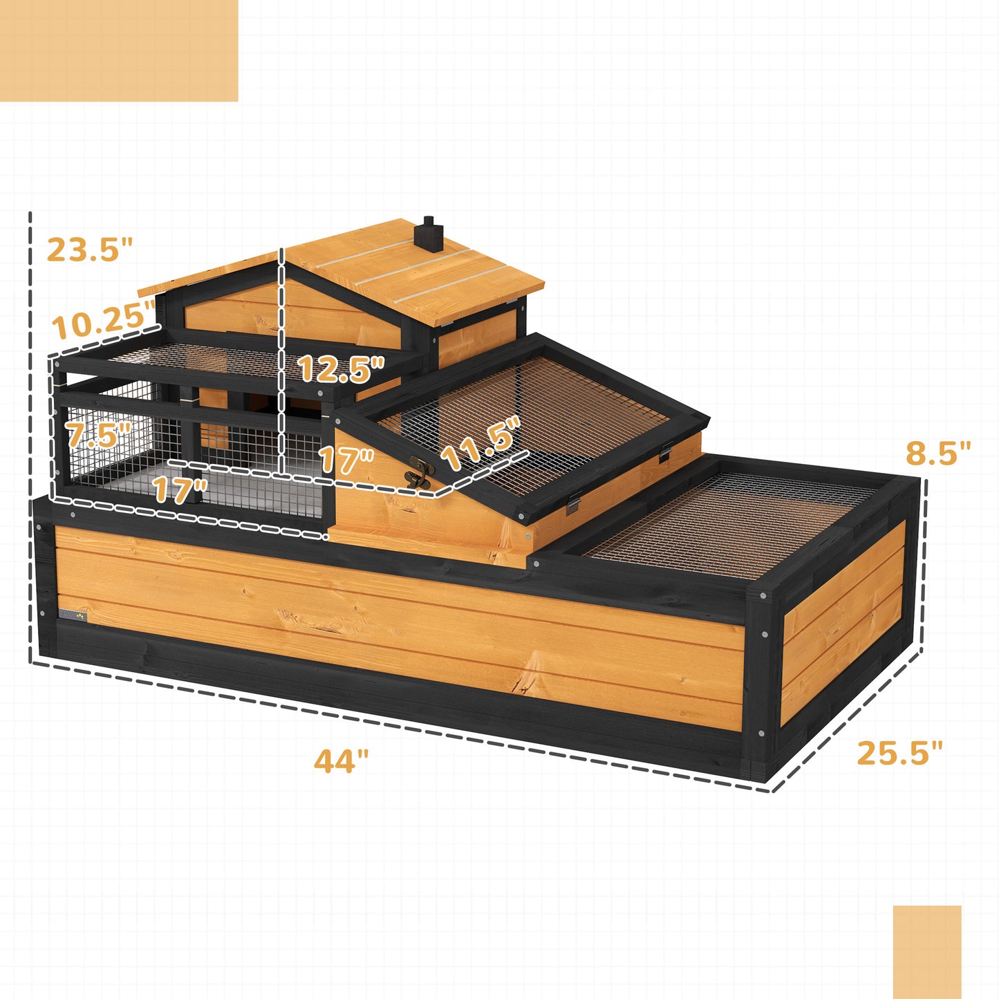 Large 3-Room Tortoise Habitat House with Balcony & Openable Roofs - Yellow