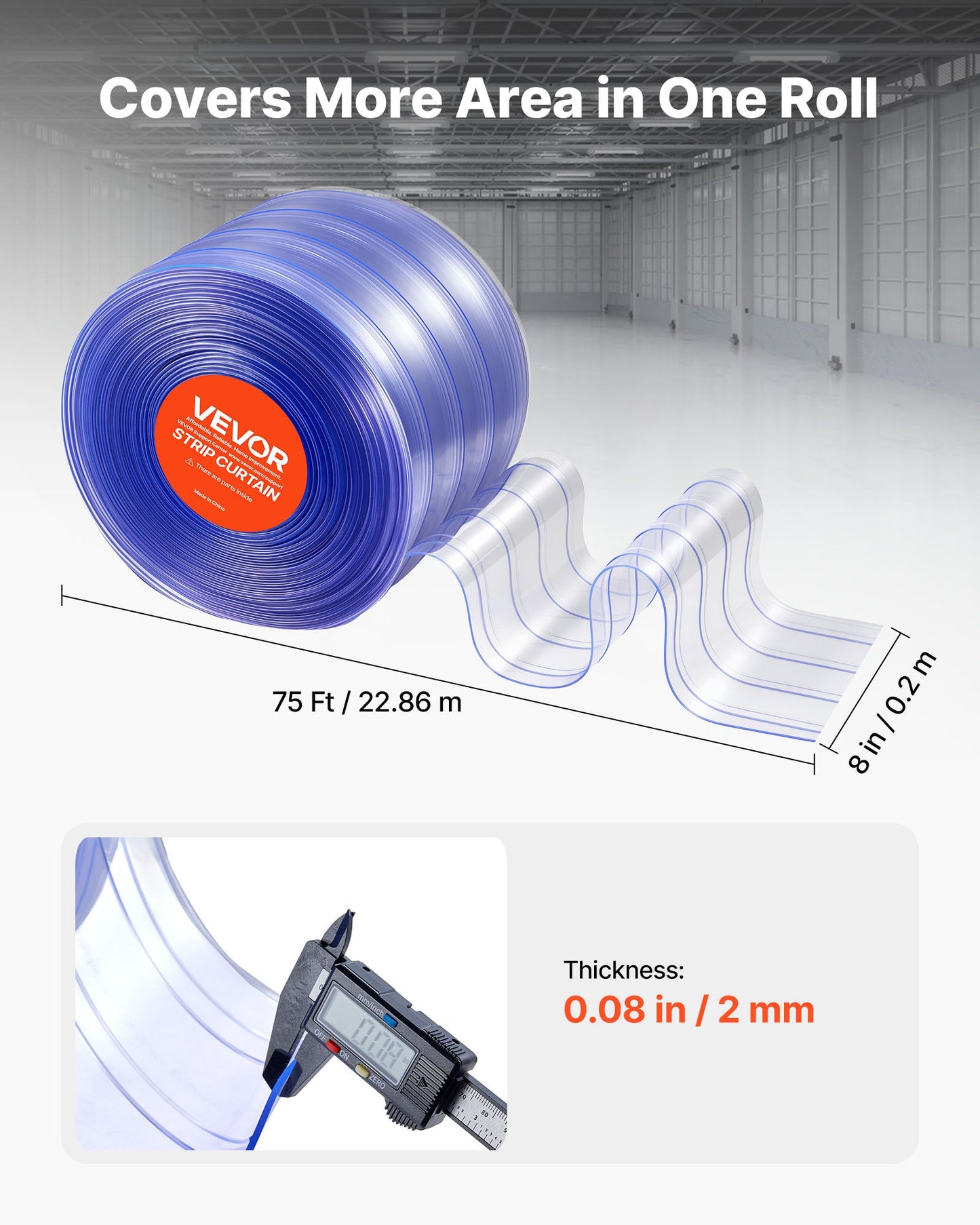 Clear PVC Strip Curtain 75 Ft x 8 In Cold Storage Door Cover Bulk Roll