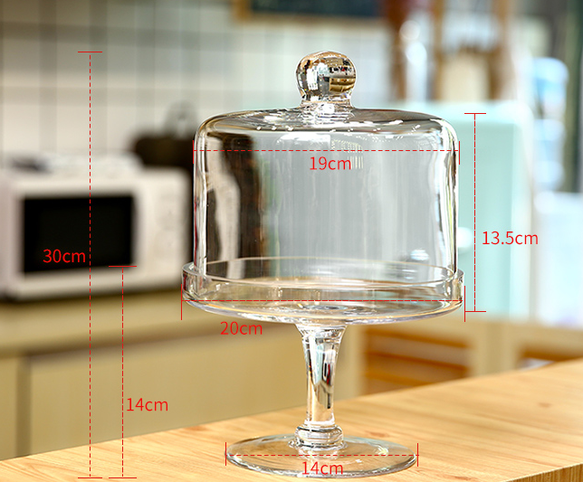 Large Glass Cake Tray with Transparent Dust Cover - European Style
