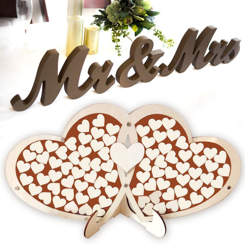 Double Heart Table Decor - Handmade Wood Wedding Sign