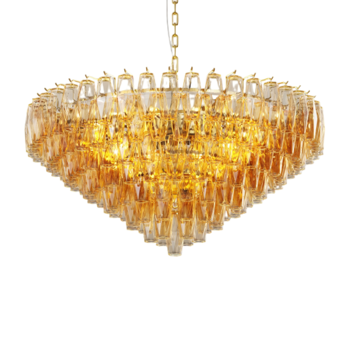 14-Light Gold Modern Round Chandelier with Smoke Glass Design