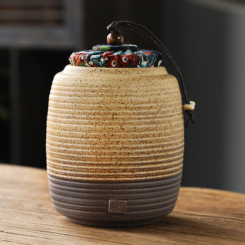 Coarse Ceramic Tea Caddy Airtight Canister for Pu-erh Tea Kitchen Storage