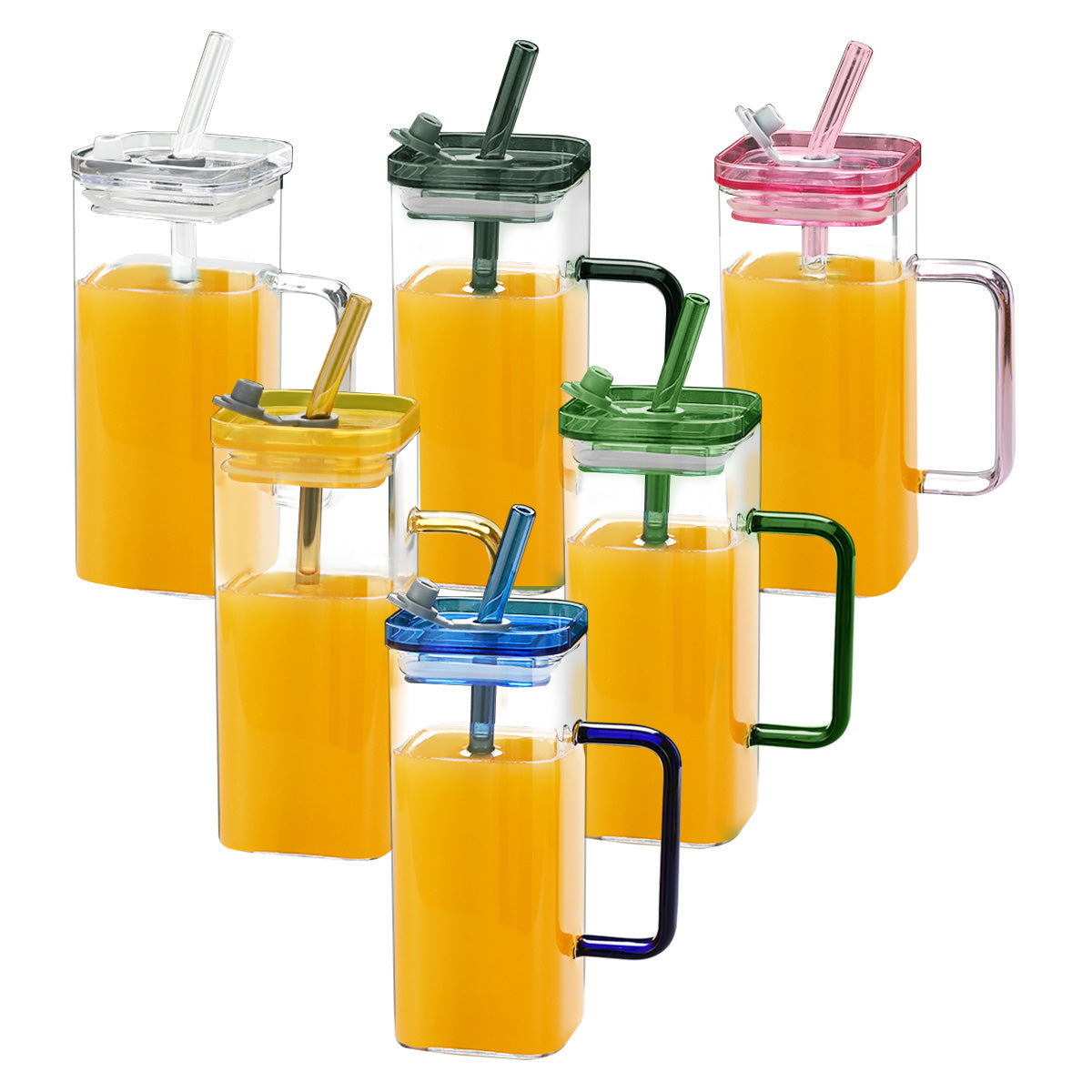 6-Piece High Borosilicate Glass Straw Cup Set - 6 Colors