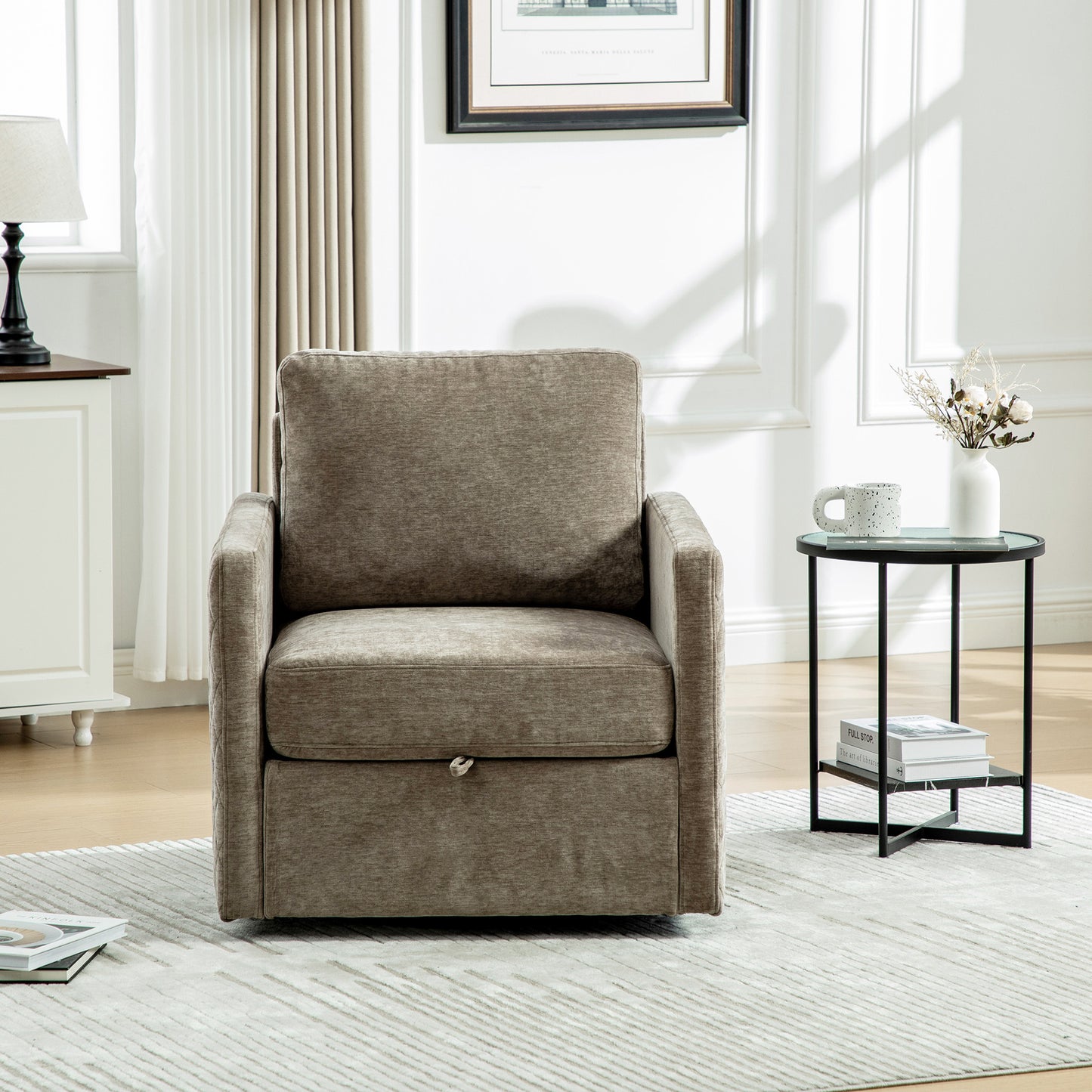 29.5'' Wide Upholstered 360° Swivel Armchair with Hidden Storage - Taupe