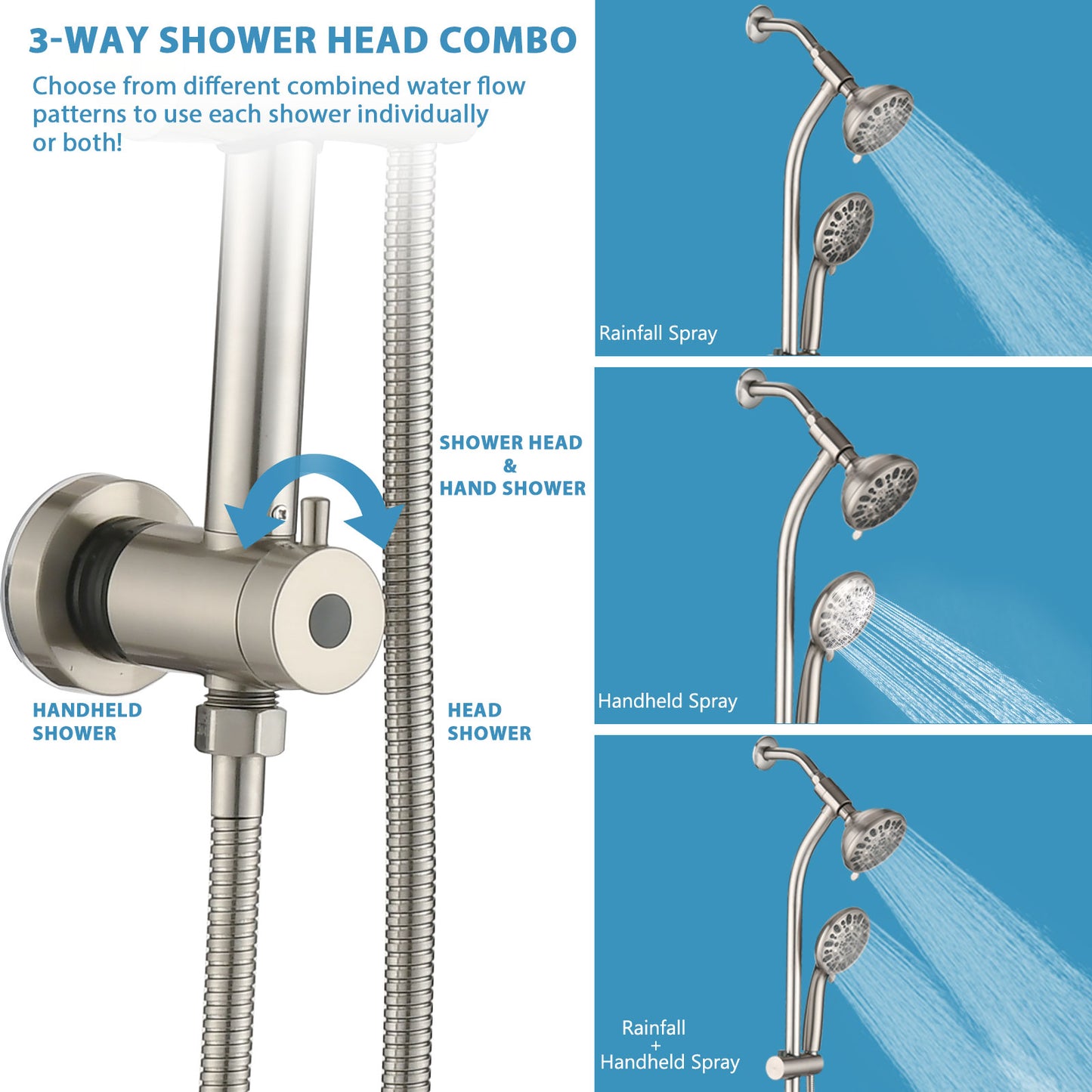5-Inch Rain Shower & 7-Spray Handheld Combo with Slide Bar - Brushed Nickel