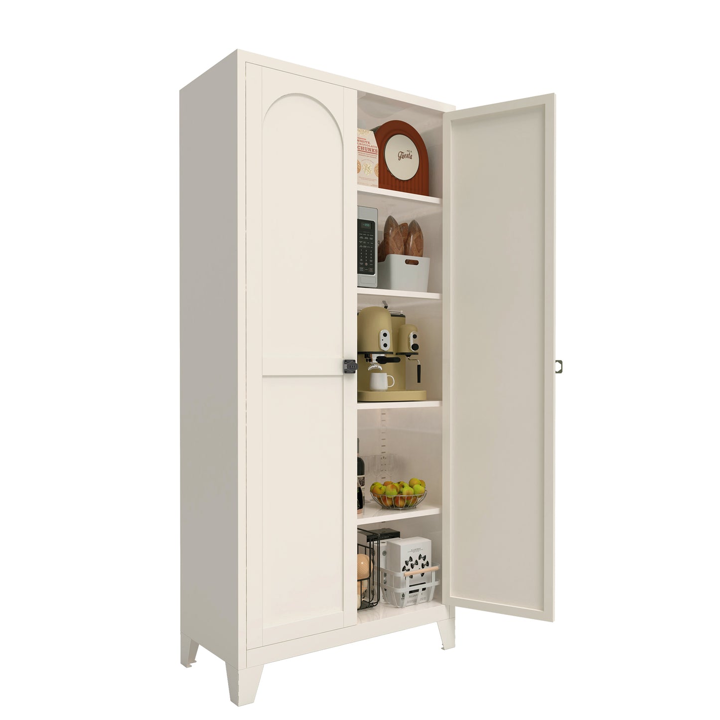 71'' Metal Storage Cabinet with Lock & Adjustable Shelves - Beige
