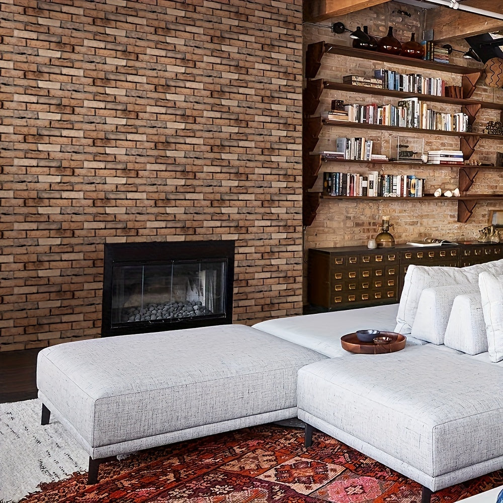 10-Pack 3D Brick Wall Panels - Removable PVC Wallpaper, Maroon