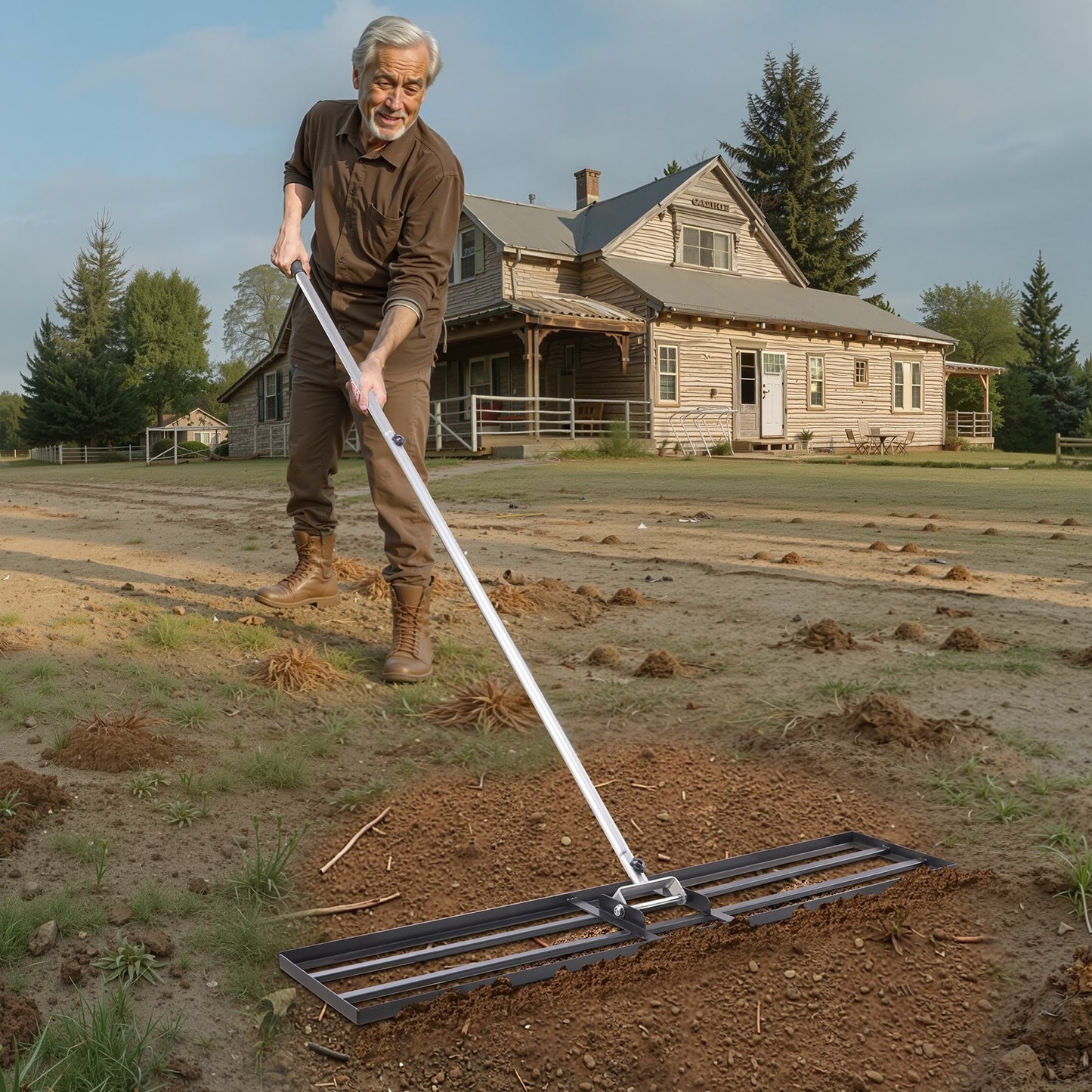Heavy Duty Lawn Leveling Rake with Adjustable Handle - 48x10in Yard Tool