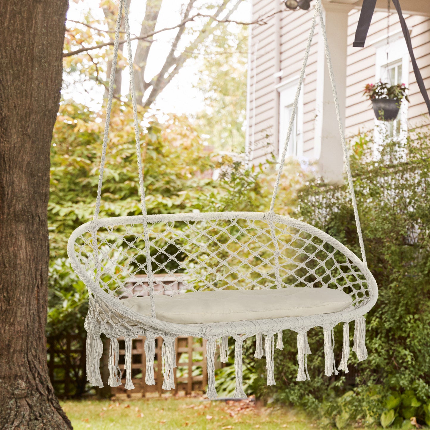 Macrame Hammock Chair - Soft Cushion for Indoor & Outdoor Use