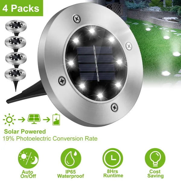 Solar Ground Path Lights Waterproof Outdoor Lawn Pathway Lighting - 4 Pack