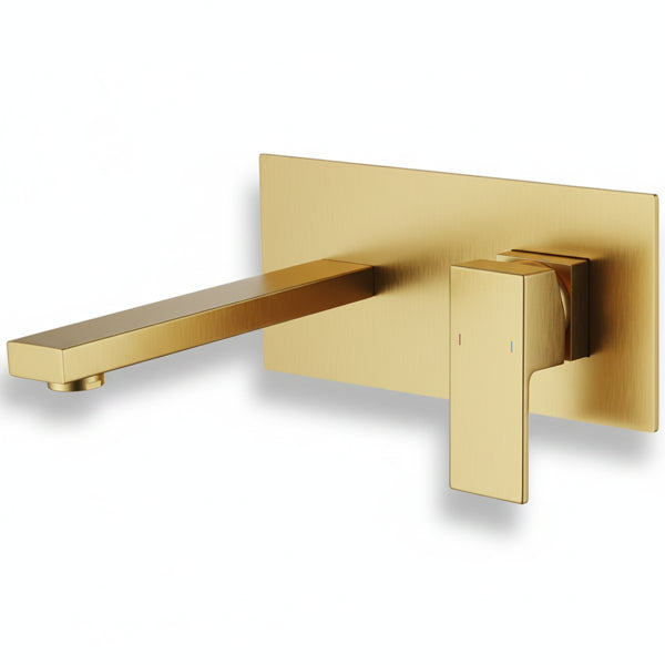 Wall Mount Bathroom Sink Faucet - Brushed Gold, 2 Holes