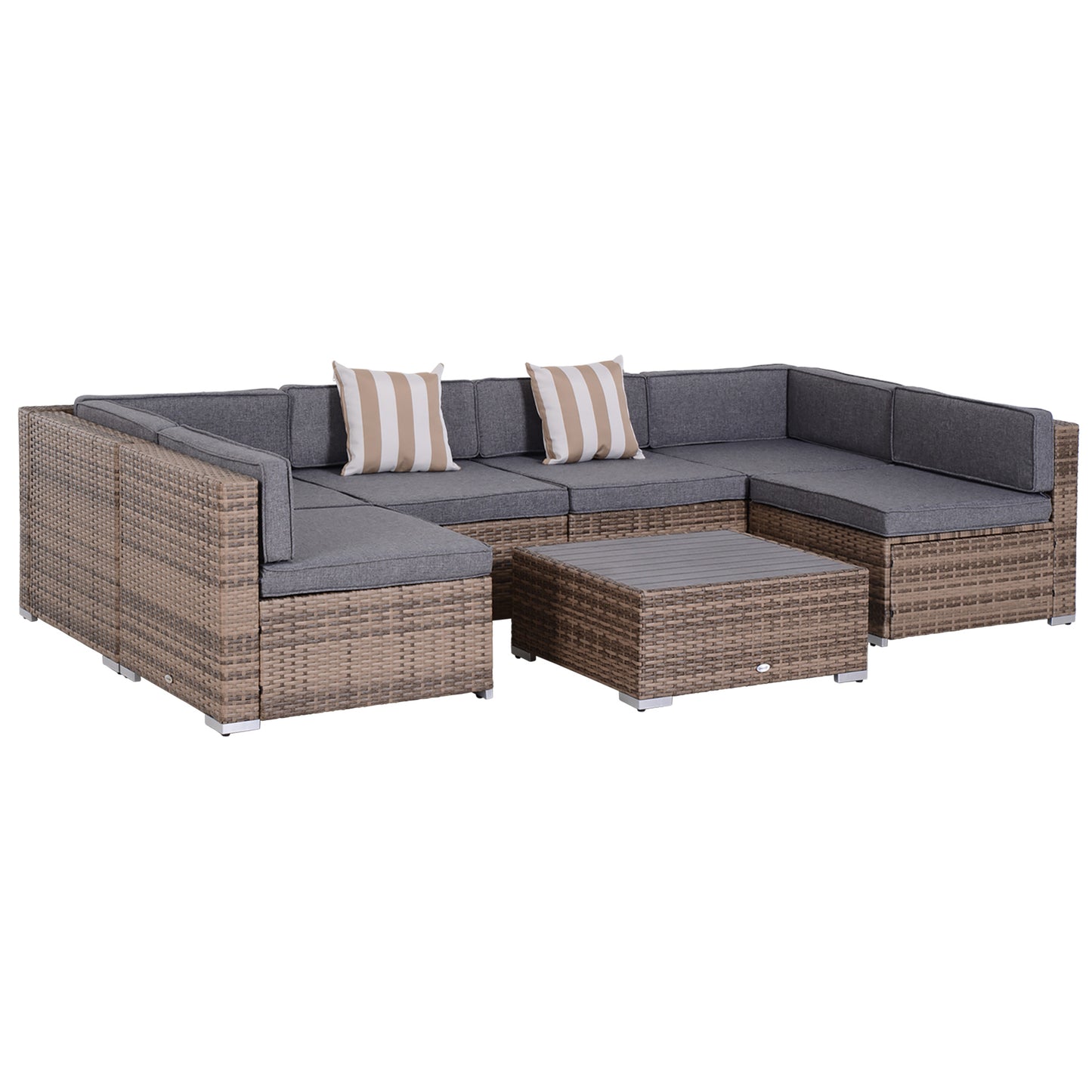 7-Piece Gray Rattan Outdoor Sectional Sofa Set with Cushions