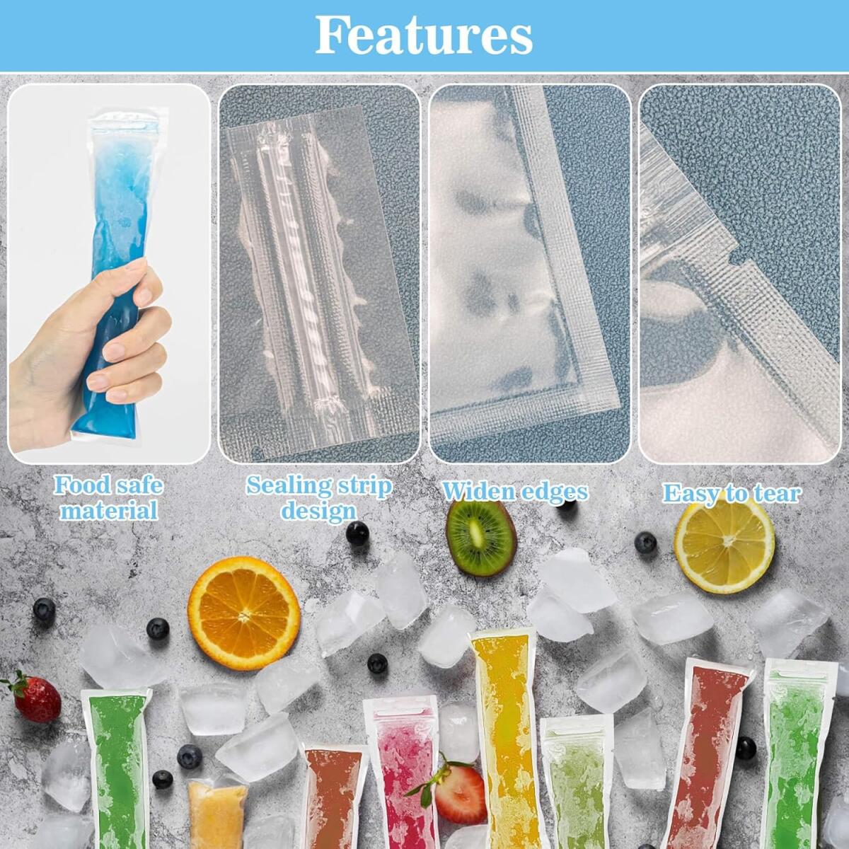 320 Popsicle Bags with 2 Orange Funnels - Ice Pop Pouch Set