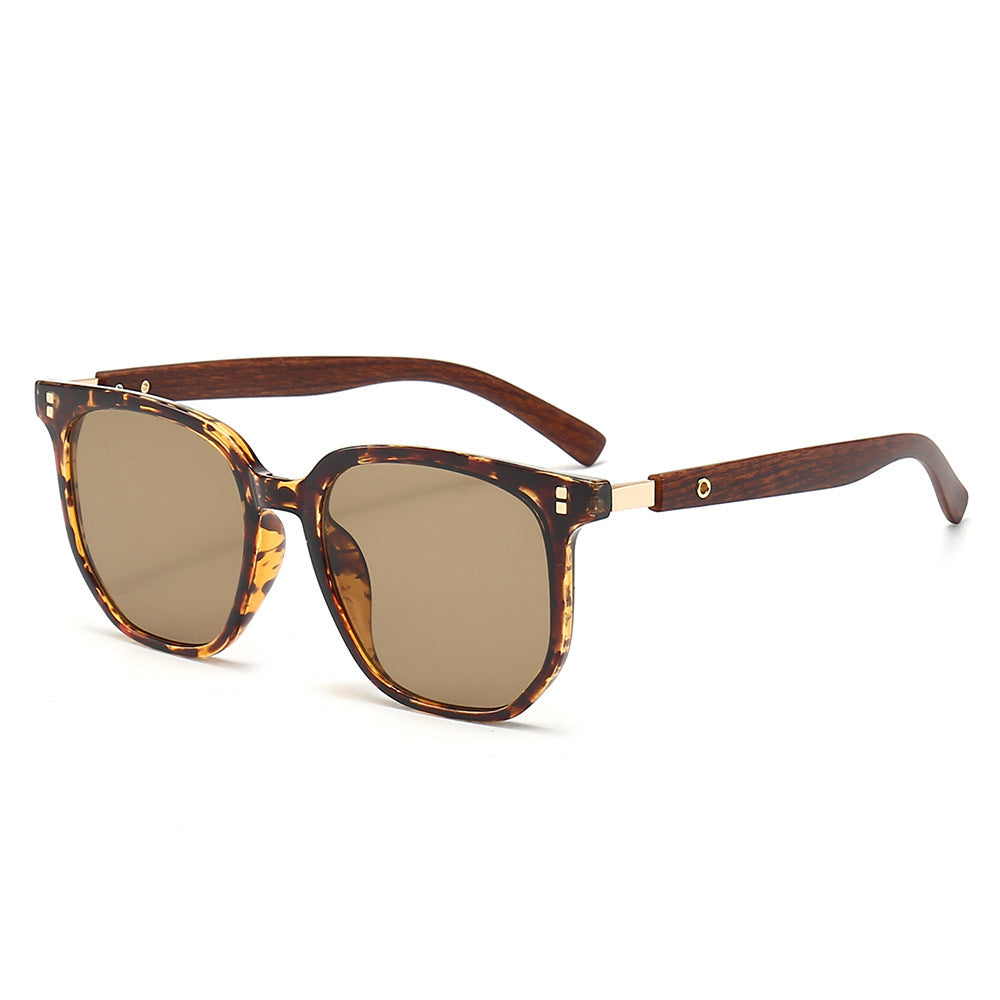 Vintage Wooden Grain Leg Nail Square Round Face Glasses - Minimalist Fashion Eyewear