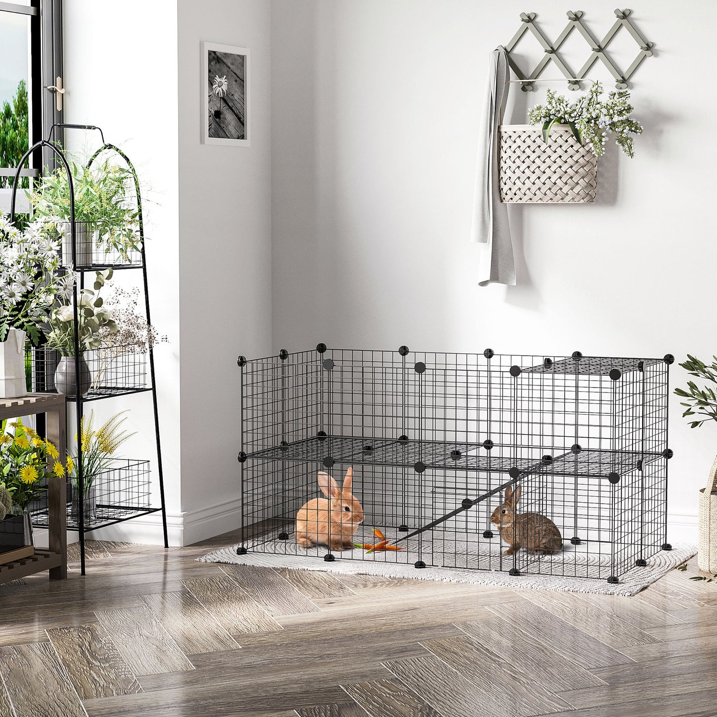 Small Animal Playpen with Door - DIY Metal Wire Cage for Rabbits & Guinea Pigs, Portable 14x14 Inches