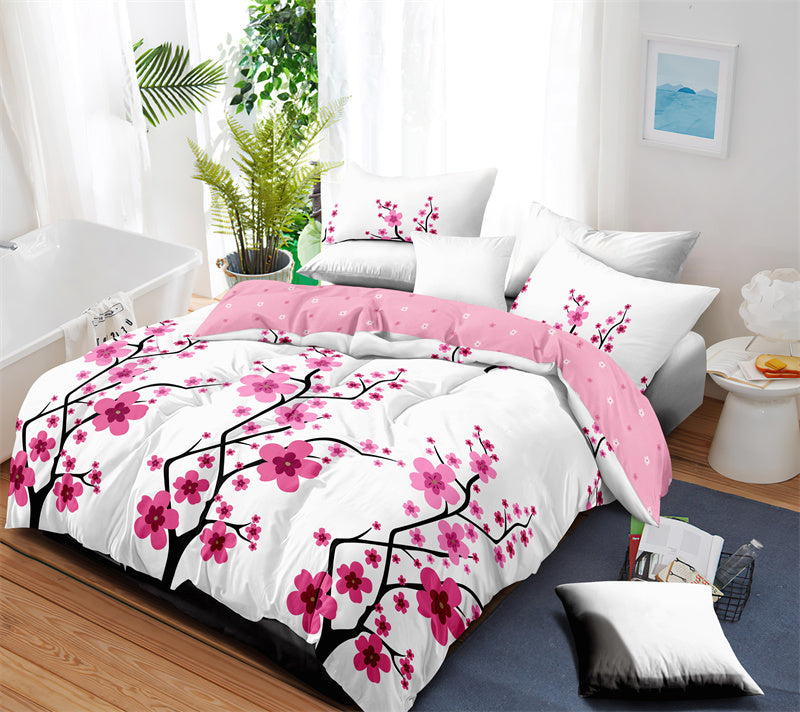 Pink Floral 5-Piece Quilt Set with Pillow Shams & Covers