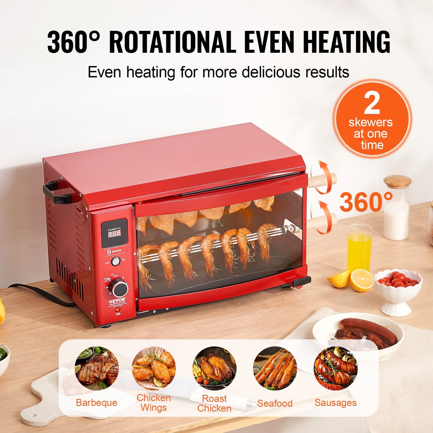 Electric Shawarma Grill Machine - 360° Rotisserie, Stainless Steel, Red
