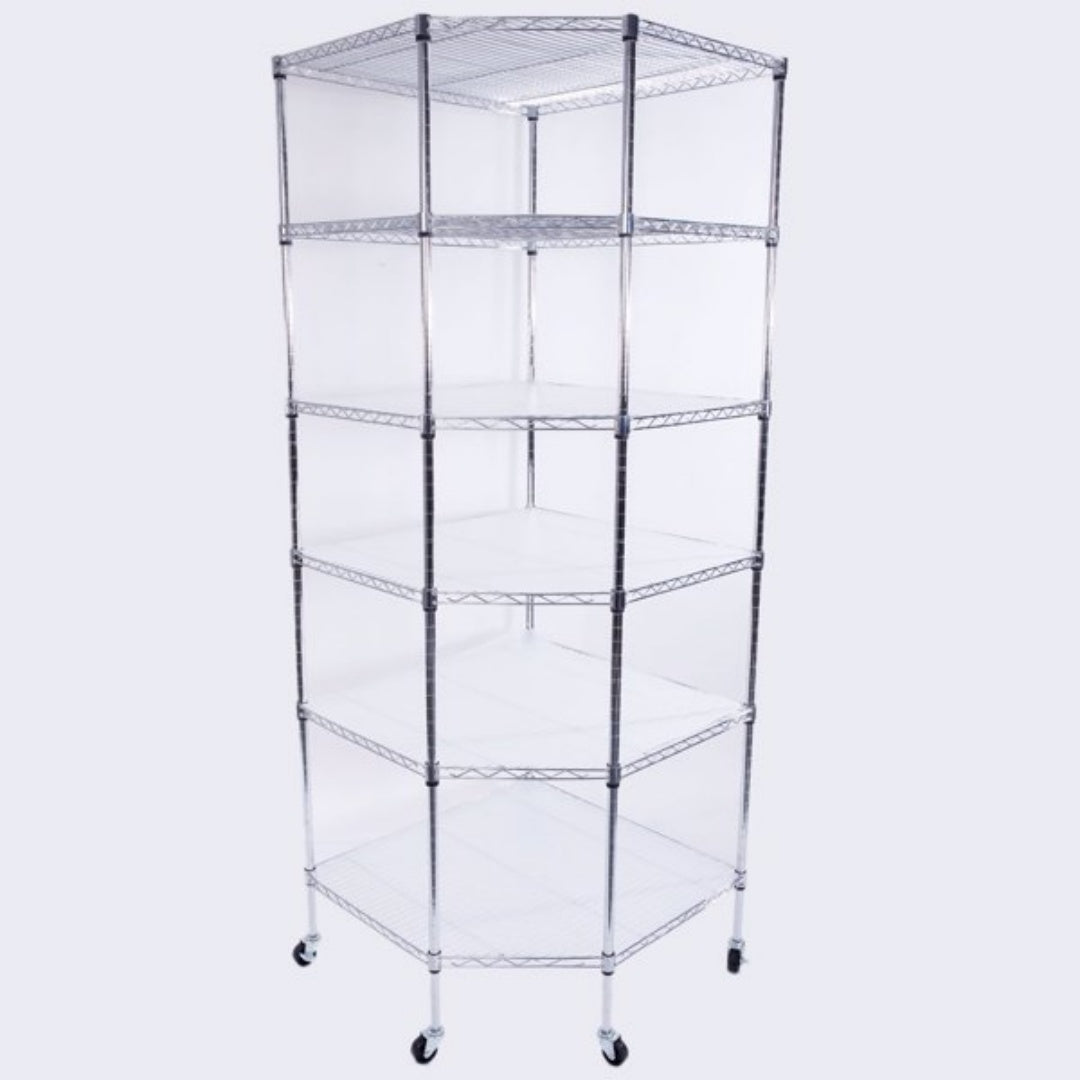 6-Layer Polygonal Corner Shelving Unit - Chrome Plated Storage Rack