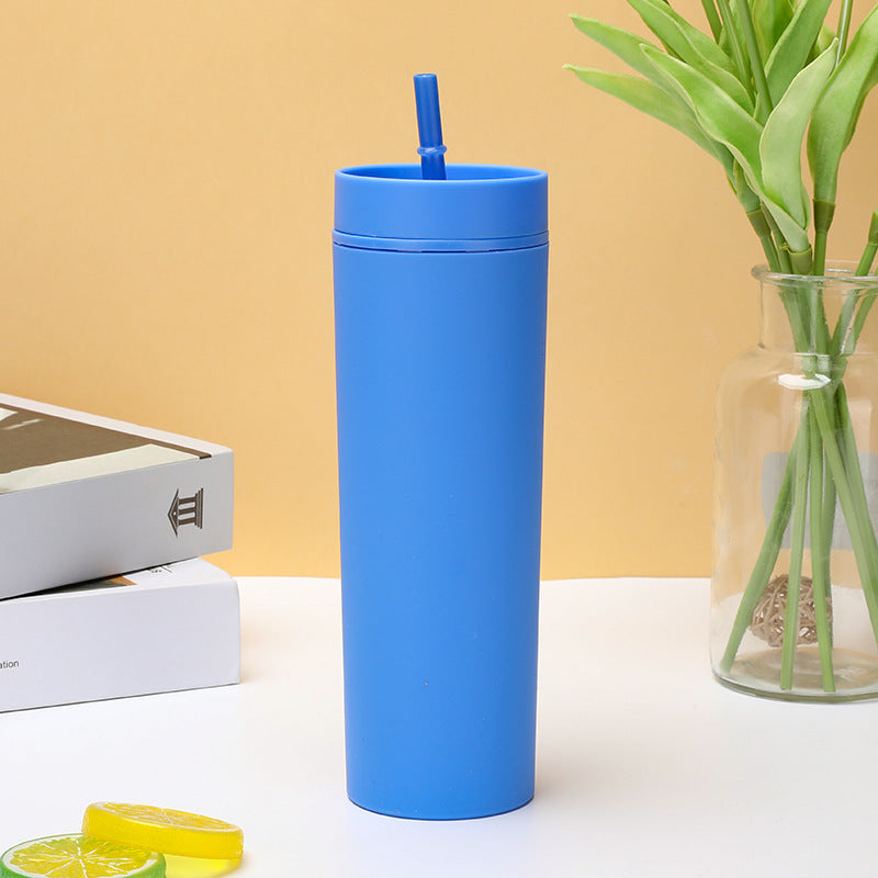 Double Layer Plastic Frosted Drink Cup - 16oz Leakproof Kitchenware