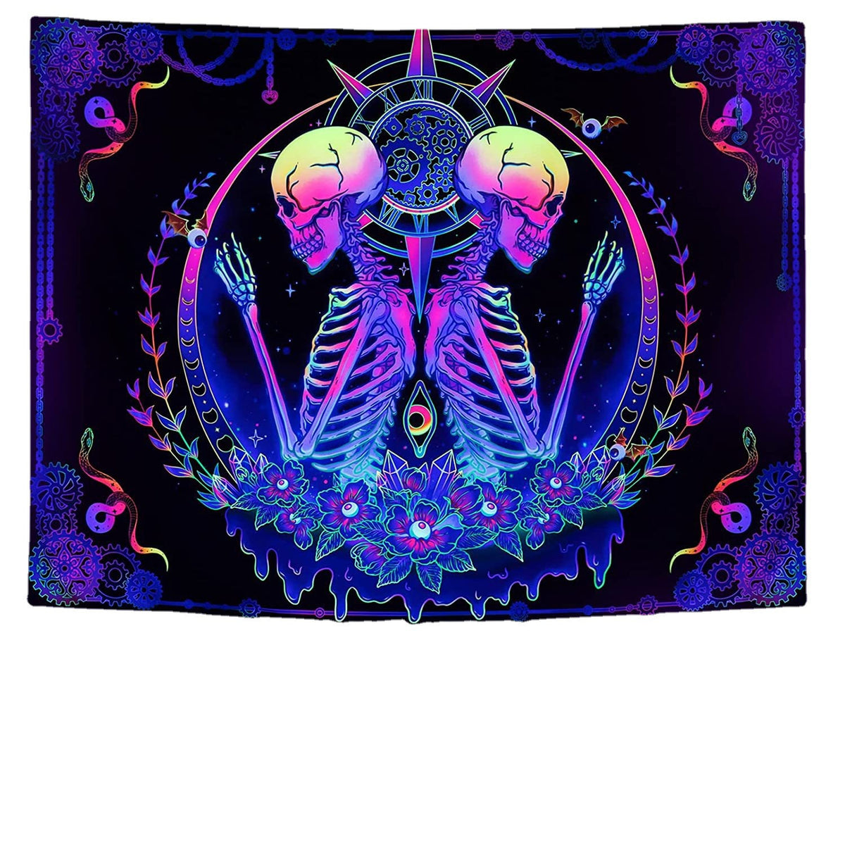 UV Fluorescent Tapestry Skull Flower Eye Design Modern Wall Art