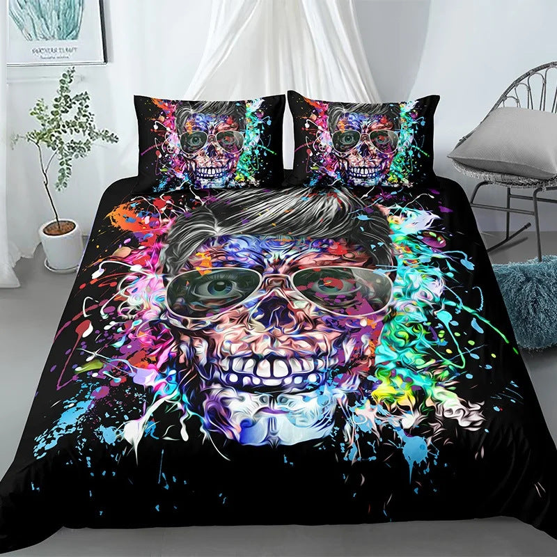 Halloween Skull Print Down Quilt Cover Set Gothic Home Textiles