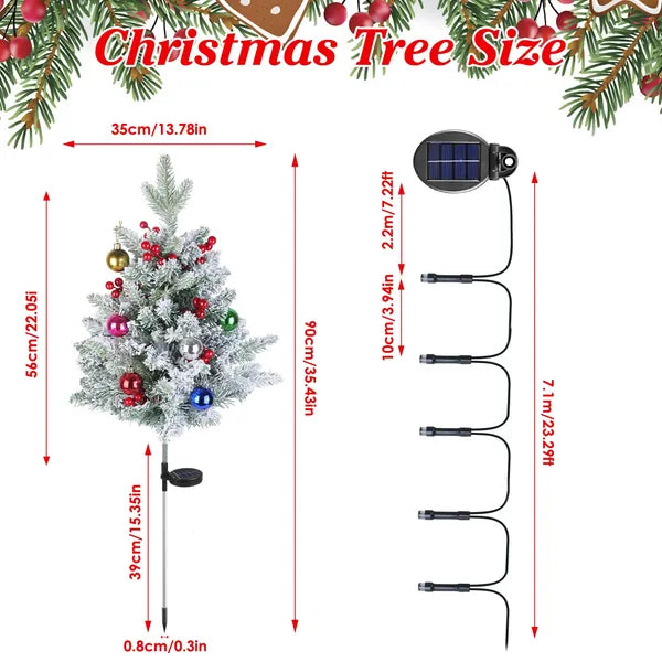 Solar Powered LED Christmas Tree Urn Filler with Berries Decor