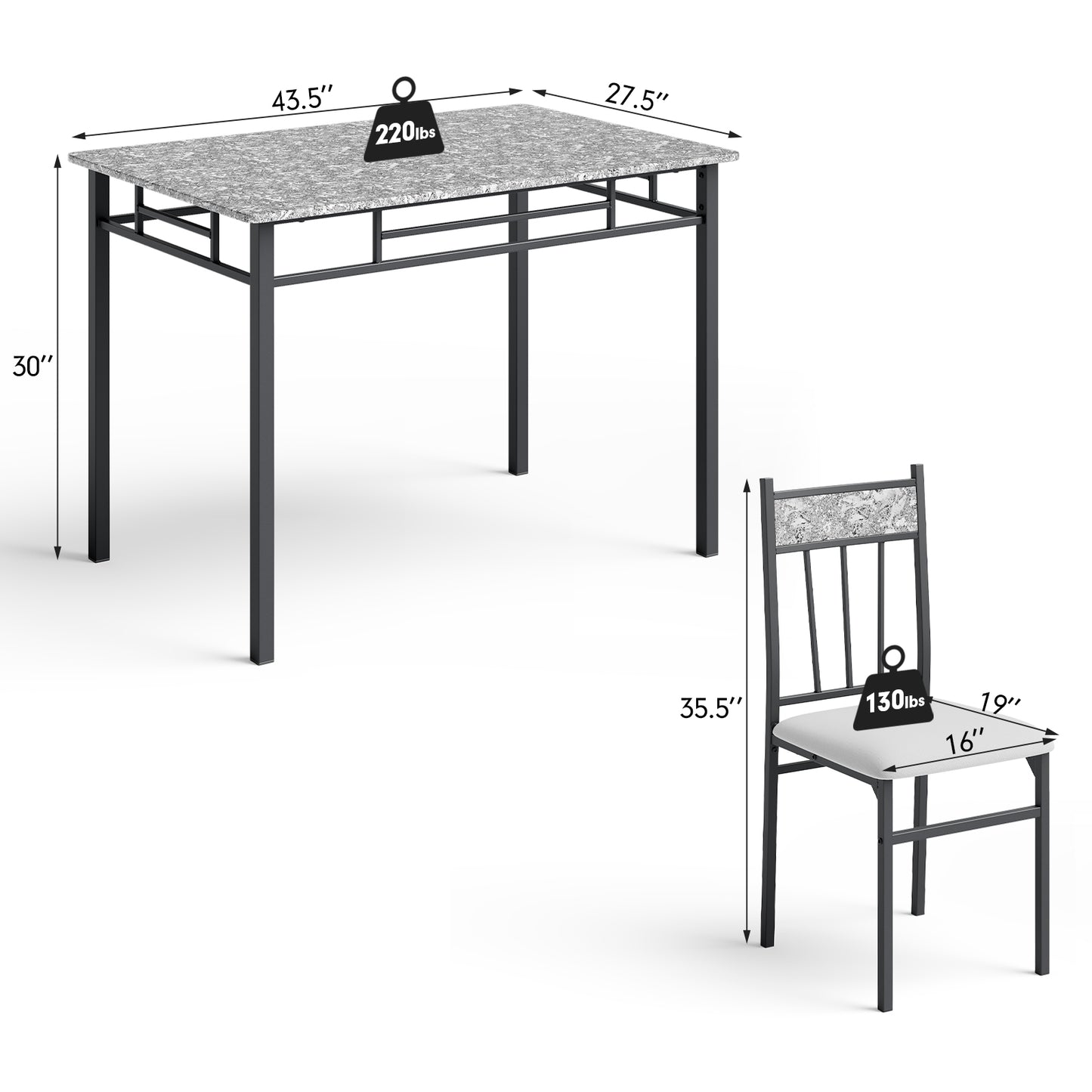 5-Piece Faux Marble Dining Set with Solid Steel Frame