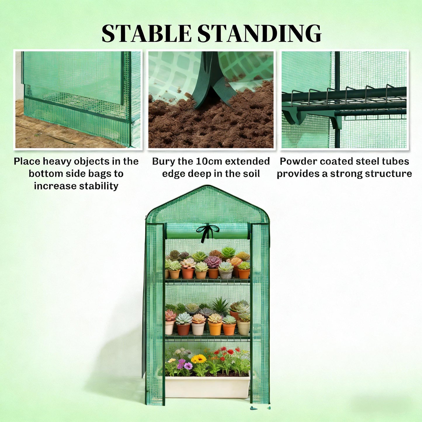 Mini Greenhouse - 3-Tier Plant Shelf with Double-Layer Roof