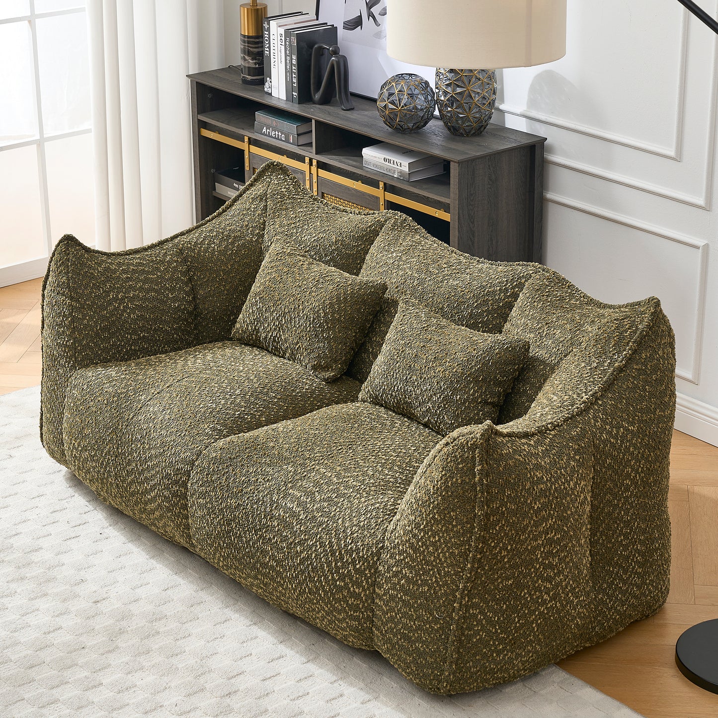 Comfortable Square Bean Bag Chair - Olive Green, Foam Core for 2