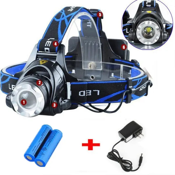 Super Bright 9900000LM Rechargeable LED Headlamp - Portable Flashlight