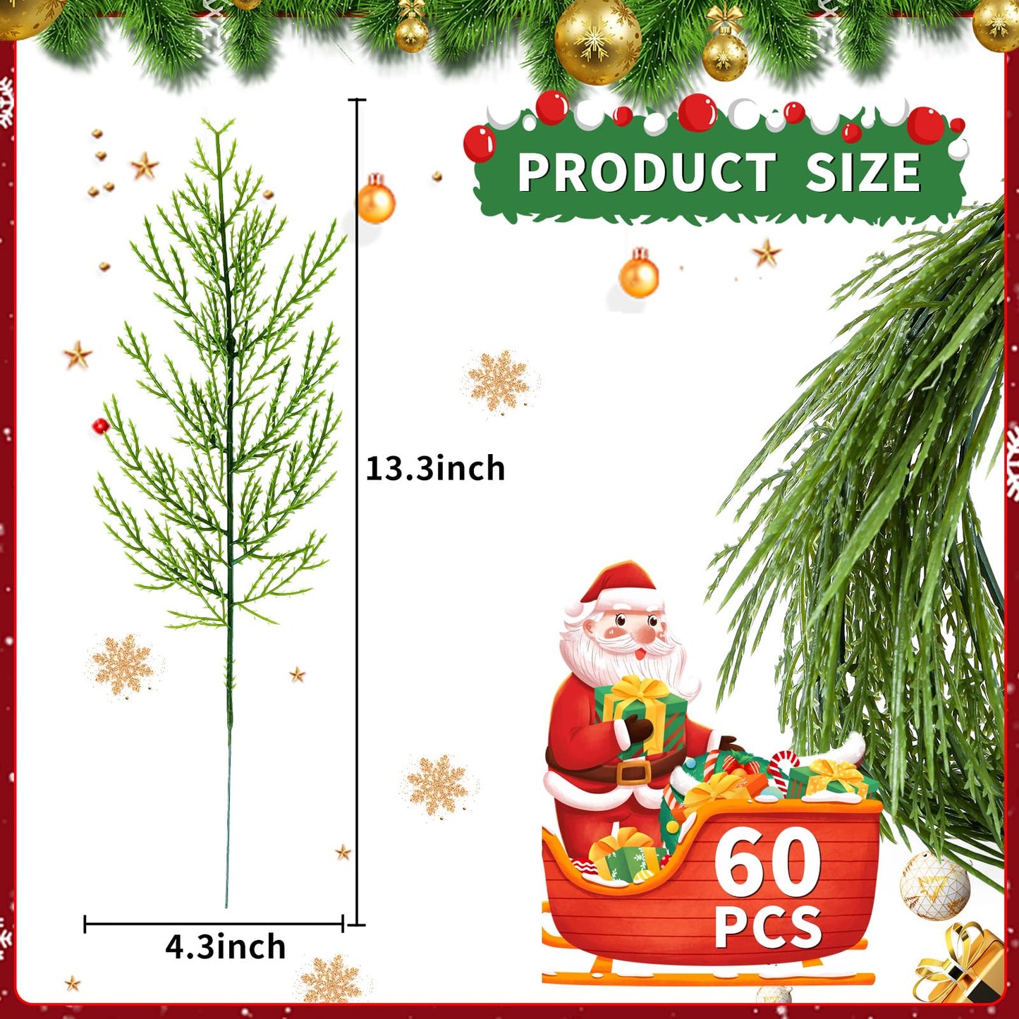 60 Pieces Artificial Pine Branches for Christmas Decoration