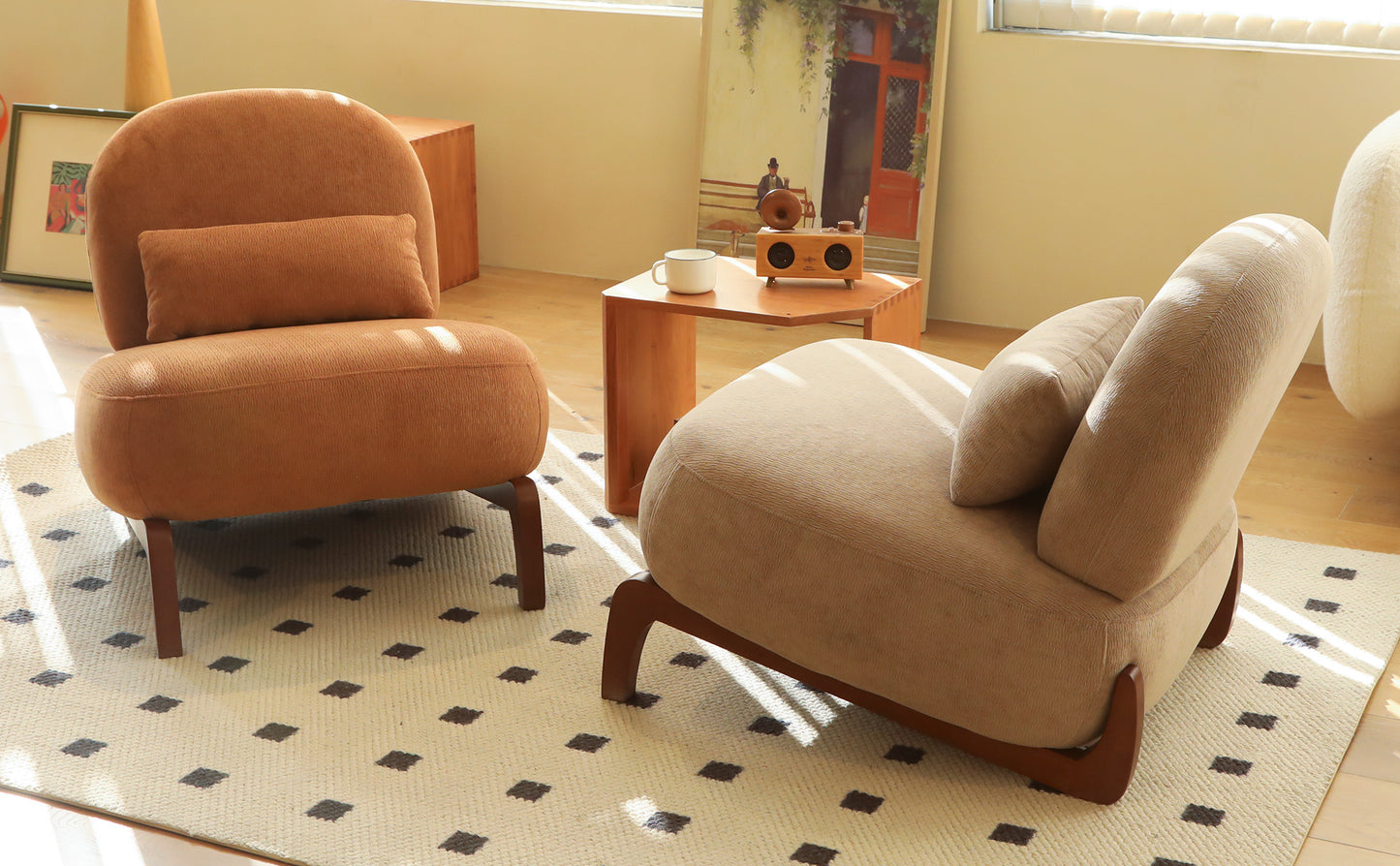 Cozy Accent Chair with Solid Wood Legs - Set of 2, Camel