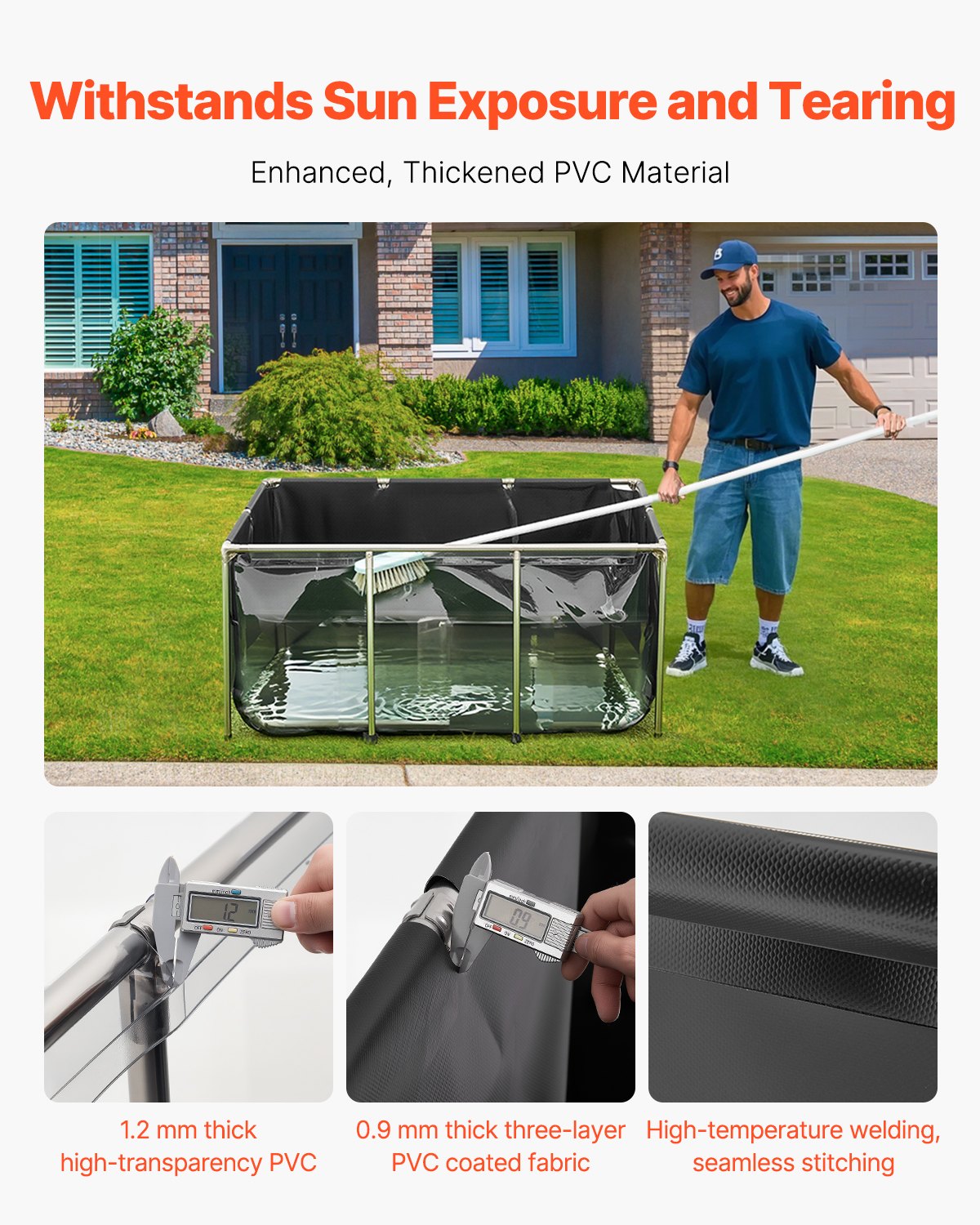 270 Gal Above Ground Fish Pond Tank with Clear Viewing Panel - Durable PVC Frame
