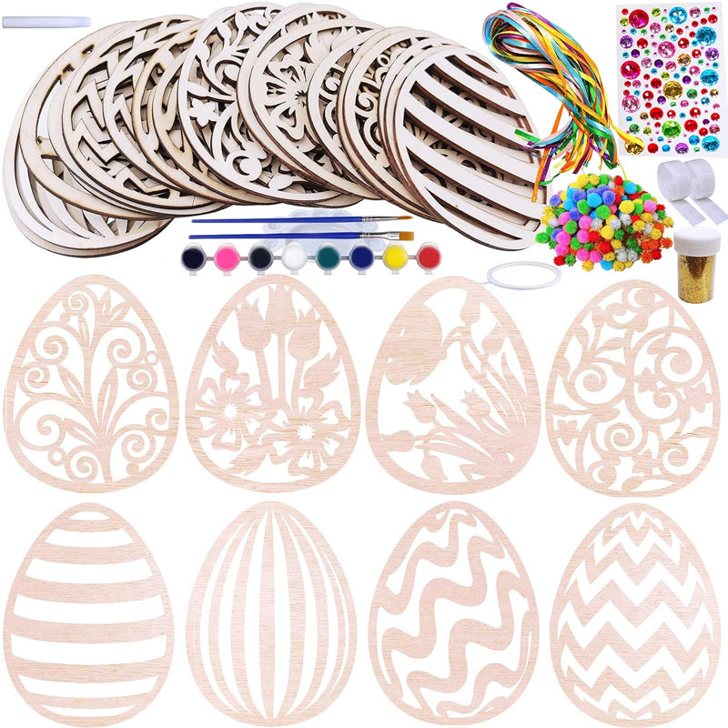 32 Sets Wooden Easter Egg Ornaments Craft Kit - DIY Decor