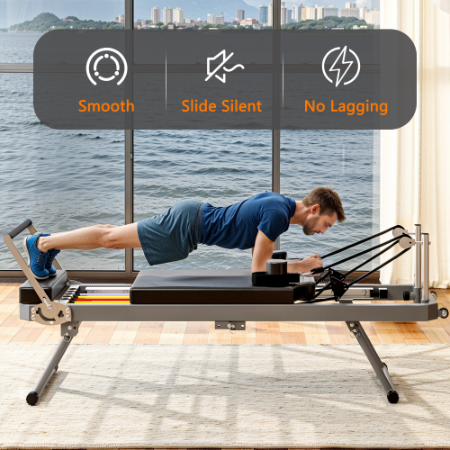 Extra Large Pilates Reformer - Multi-functional Home Fitness Equipment, 395lbs Capacity, Black