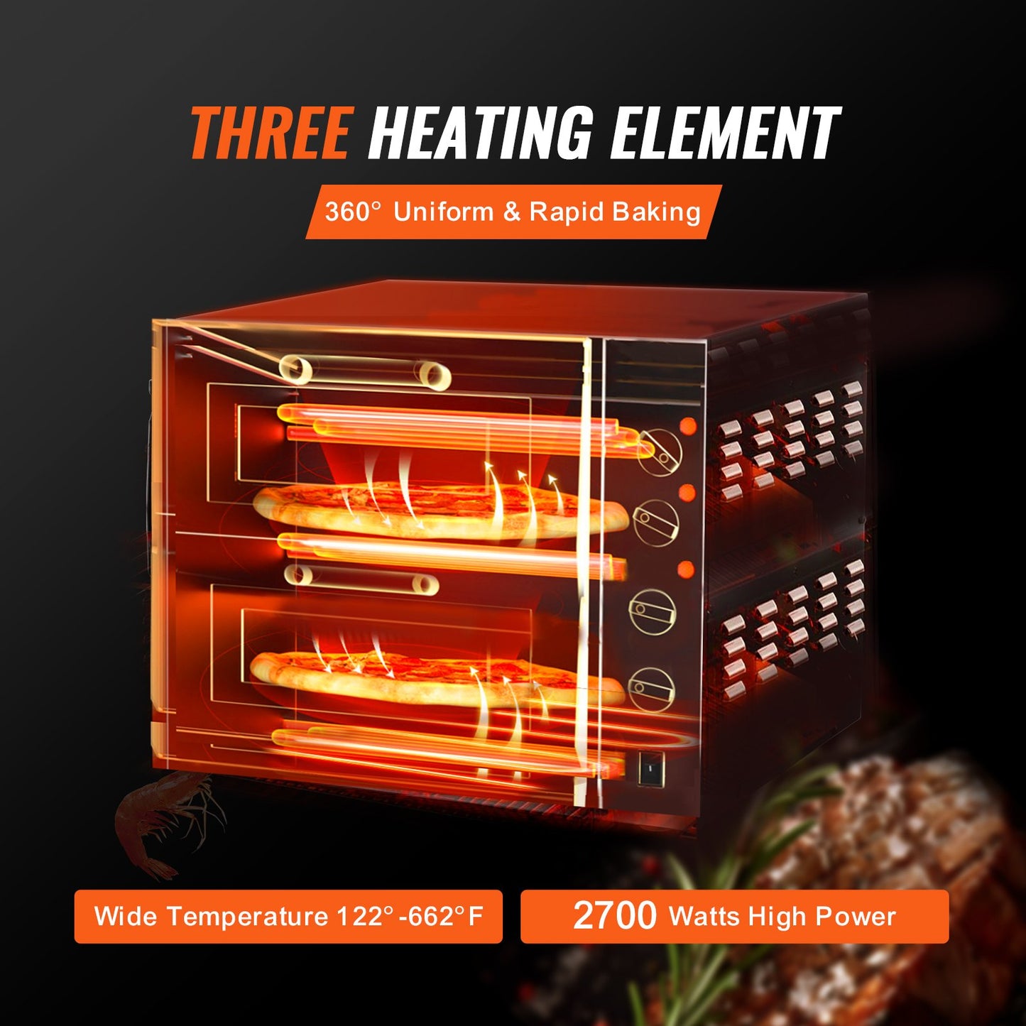 Electric Countertop Pizza Oven 16-Inch with Stainless Steel & Adjustable Temp