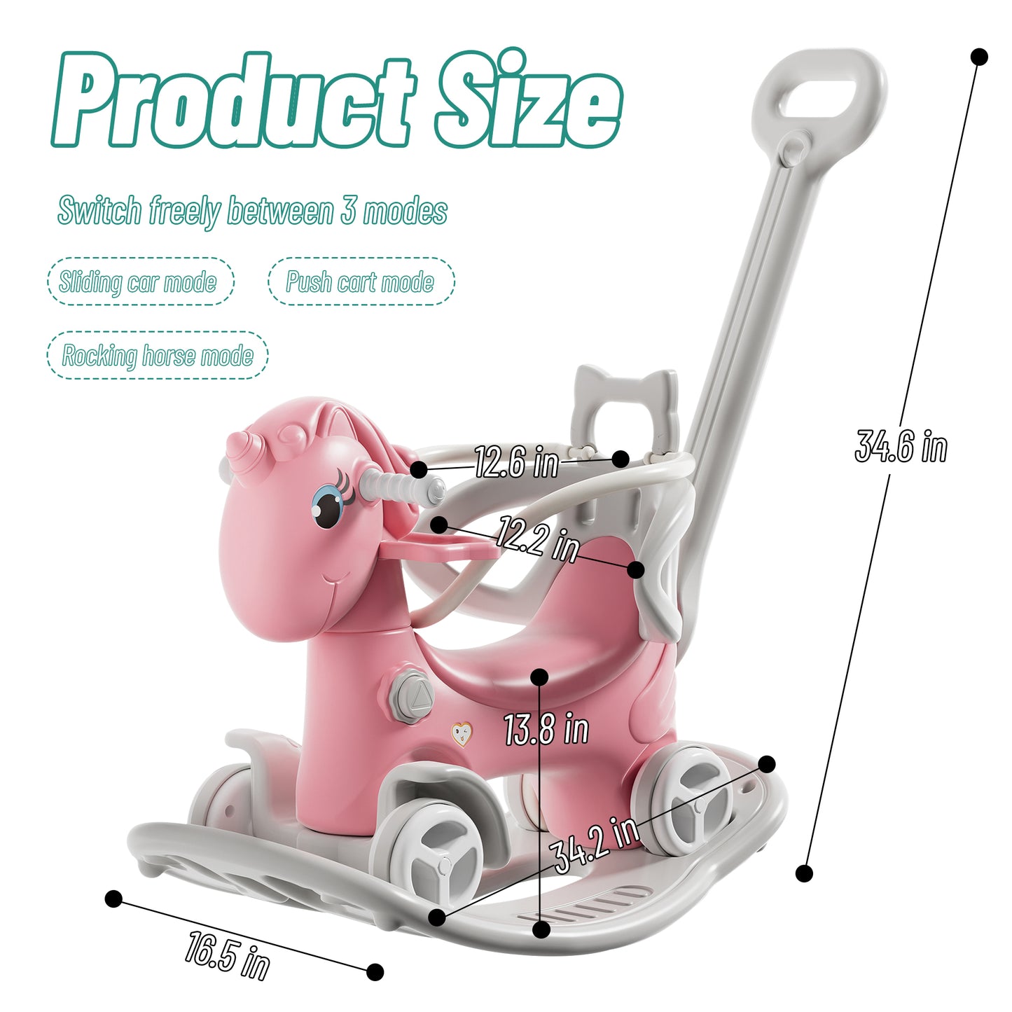 Unicorn Rocking Horse for Toddlers - Pink Balance Bike with Push Handle