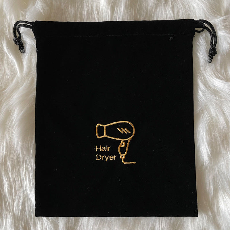 Hair Dryer Storage Bag Travel Flocked Fabric Organizer with Drawstring